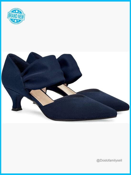 Shoes - Low Kitten Heel Dress Shoes Pointed Toe Slip On Ankle Strap Cutout Elegant